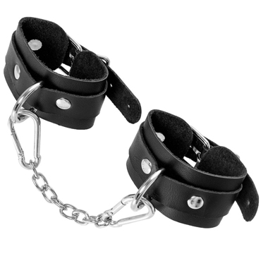 Pecado BDSM Наручники-браслеты мини со скруглёнными углами, чёрные, Из натуральной кожи