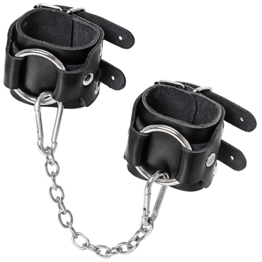 Pecado BDSM Наручники-браслеты с двумя ремешками, чёрные, Из натуральной кожи