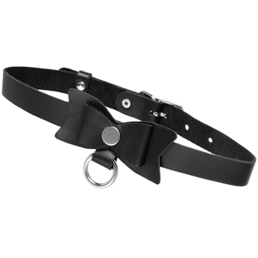 Pecado BDSM Чокер-ошейник с бабочкой и колечком, чёрный