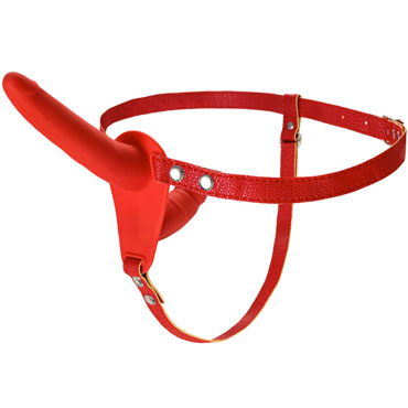 Toyfa Black&Red Double Strap-On, красный, Страпон на креплении со вставкой
