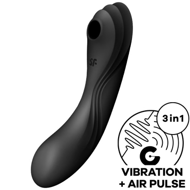 Satisfyer Curvy Trinity 4, чёрный, Вакуум-волновой стимулятор клитора с вибрацией и вибратор точки G