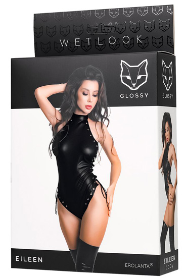 Glossy Eileen, Боди из блестящего материала Wetlook с эффектной шнуровкой по бокам и другие товары Erolanta с фото