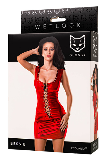 Glossy Bessie, Яркое красное платье из материала Wetlook и другие товары Erolanta с фото