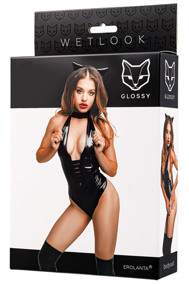 Glossy Kitti, черный, Соблазнительный комплект из боди и ободка и другие товары Erolanta с фото