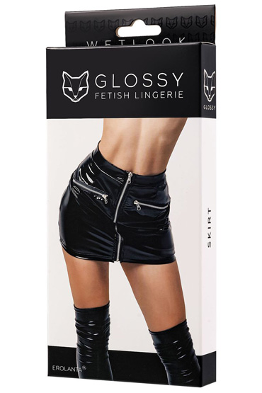 Glossy Billie, черная, Юбка из блестящего материала Wetlook и другие товары Erolanta с фото