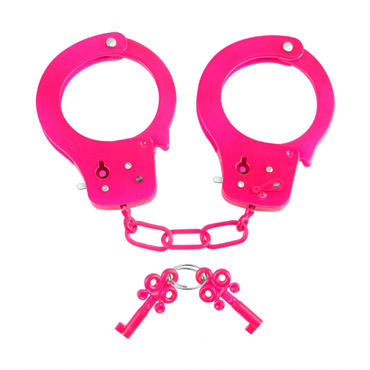 Pipedream Neon Fun Cuffs, розовые, Наручники неоновые металлические с ключиками и другие товары Pipedream с фото