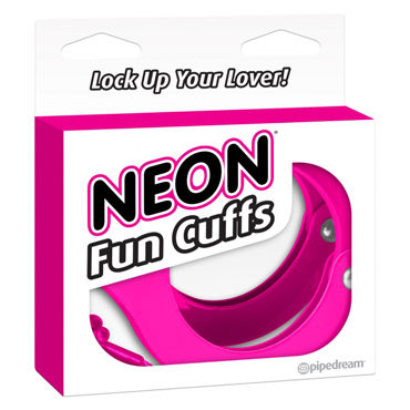 Pipedream Neon Fun Cuffs, розовые, Наручники неоновые металлические с ключиками