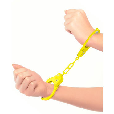 Pipedream Neon Fun Cuffs, желтые - Наручники неоновые металлические с ключиками - купить в секс шопе