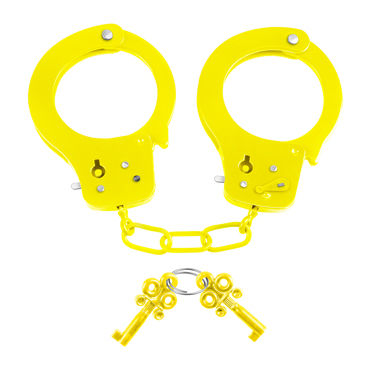 Pipedream Neon Fun Cuffs, желтые, Наручники неоновые металлические с ключиками и другие товары Pipedream с фото