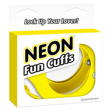 Pipedream Neon Fun Cuffs, желтые, Наручники неоновые металлические с ключиками