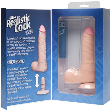 Doc Johnson Vac-U-Lock The Realistic Cock 19 см, телесный - Реалистичный фаллоимитатор-насадка к трусикам - купить в секс шопе