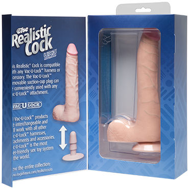 Doc Johnson Vac-U-Lock The Realistic Cock 24 см, телесный - Реалистичный фаллоимитатор-насадка к трусикам - купить в секс шопе