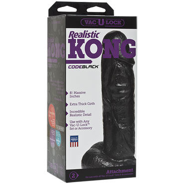 Doc Johnson Vac-U-Lock CodeBlack Realistic Kong - Реалистичная насадка с мошонкой к трусикам - купить в секс шопе