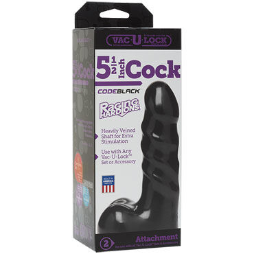 Doc Johnson Vac-U-Lock CodeBlack Raging Hard Ons Cock 14 см - Реалистичная насадка с мошонкой к трусикам - купить в секс шопе