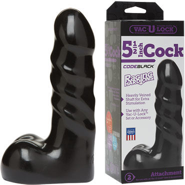 Doc Johnson Vac-U-Lock CodeBlack Raging Hard Ons Cock 14 см, Реалистичная насадка с мошонкой к трусикам