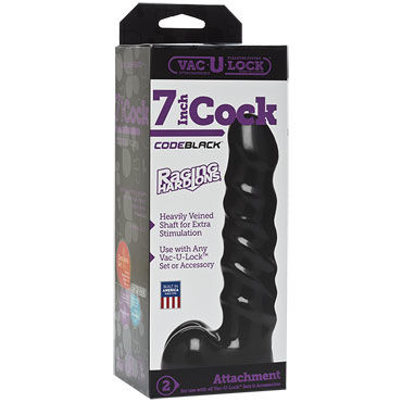Doc Johnson Vac-U-Lock CodeBlack Raging Hard Ons Cock 18 см - Реалистичная насадка с мошонкой к трусикам - купить в секс шопе