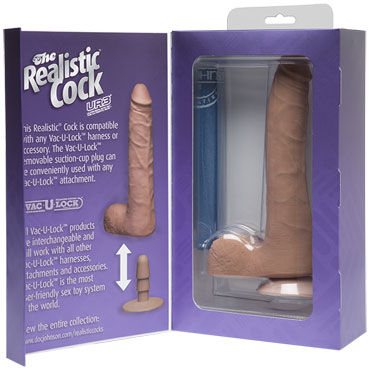 Doc Johnson Vac-U-Lock The Realistic Cock 24 см, коричневый, Реалистичный фаллоимитатор-насадка к трусикам и другие товары Doc Johnson с фото