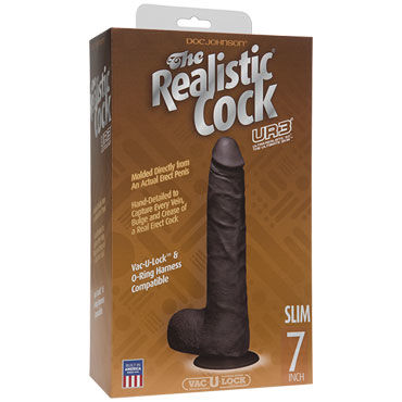 Doc Johnson Vac-U-Lock The Realistic Cock 19 см, черный - Реалистичный фаллоимитатор-насадка к трусикам - купить в секс шопе