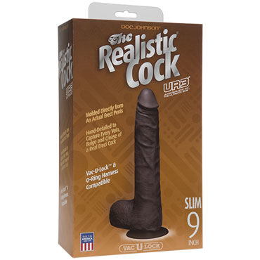 Doc Johnson Vac-U-Lock The Realistic Cock 24 см, черный - Реалистичный фаллоимитатор-насадка к трусикам - купить в секс шопе