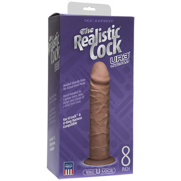 Doc Johnson Vac-U-Lock The Realistic Cock Without Balls 22 см, коричневый - Реалистичный фаллоимитатор-насадка - купить в секс шопе