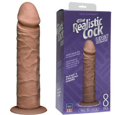Doc Johnson Vac-U-Lock The Realistic Cock Without Balls 22 см, коричневый, Реалистичный фаллоимитатор-насадка