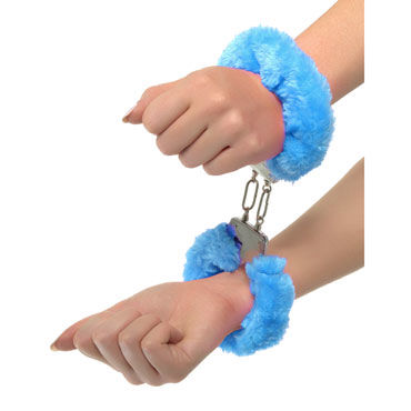 Pipedream Neon Luv Touch Neon Furry Cuffs, синие - Наручники неоновые металлические - купить в секс шопе