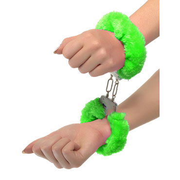 Pipedream Neon Luv Touch Neon Furry Cuffs, зеленые - Наручники неоновые металлические - купить в секс шопе