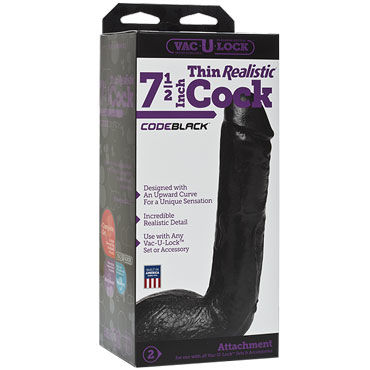 Doc Johnson Vac-U-Lock Thin Realistic Cock 19 см, черная - фото, отзывы