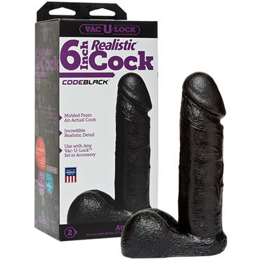 Doc Johnson Vac-U-Lock Realistic Cock 17.5 см, черная, Реалистичная насадка фаллоимитатор