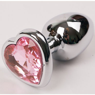 4sexdreaM Пробка металлическая с сердечком, серебристая, С светло-розовым кристаллом