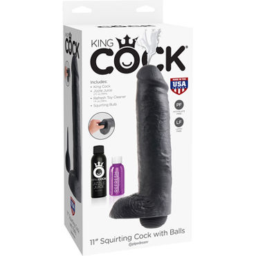 Pipedream 28см Squirting Cock w/ Balls, черный, Фаллоимитатор с функцией эякуляции