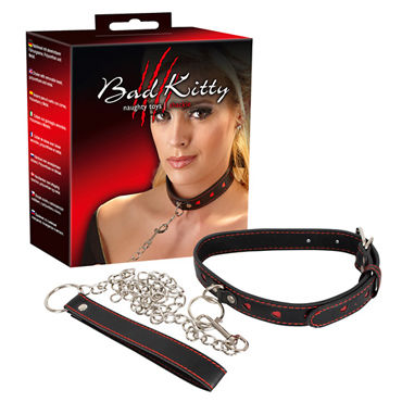 Bad Kitty Collar and Leash, черно-красный, Ошейник с поводком
