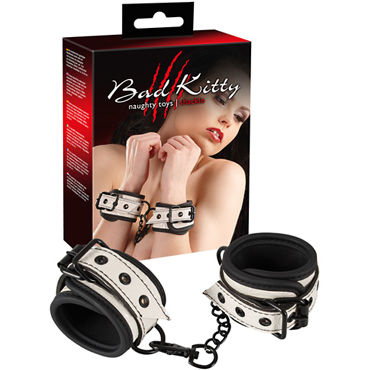 Вad Kitty Handcuffs, черно-белые, Наручники из мягкого материала
