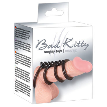 Bad Kitty Cock Ring 4 rings, черная, Насадка на пенис с гребнем и другие товары Bad Kitty с фото