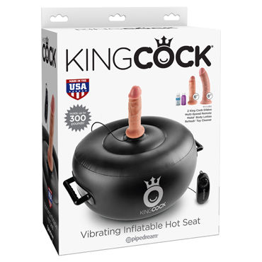 Pipedream King Cock Vibrating Inflatable Hot Seat, черная, Надувная подушка с насадками