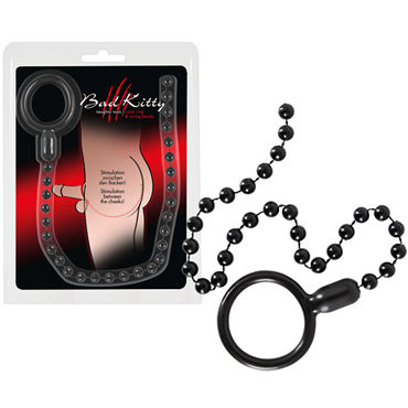 Bad Kitty Cock Ring & Beads, черное, Эрекционное кольцо с анальной цепочкой