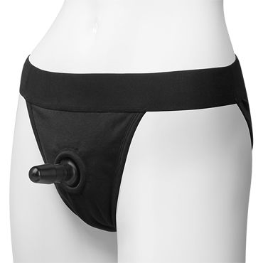 Doc Johnson Vac-U-Lock Panty Harness with Plug, черные, Трусики со штырьком для насадок