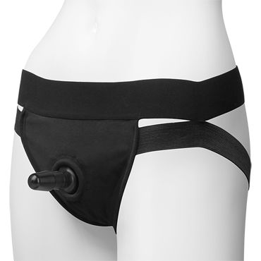 Doc Johnson Vac-U-Lock Panty Harness with Plug Dual Strap, черные, Трусики со штырьком для насадок
