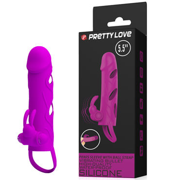 Baile Pretty Love Penis Sleeve With Ball Strap 5,5", розовая - фото 8