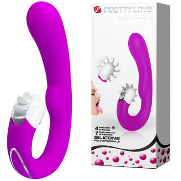 Baile Pretty Love Magic Tongue, фиолетовый, Вибромассажер с клиторальным стимулятором-ротатором