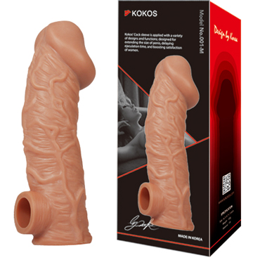 Kokos Cock Sleeve CS.001 medium, телесная, Насадка реалистик на член с отверстием для мошонки