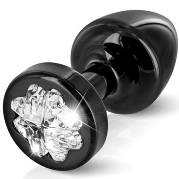 Diogol Anni Clover T1, черная, Анальная пробка с кристаллом Swarovski в форме клевера