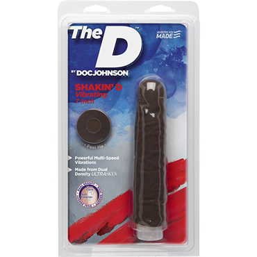 Doc Johnson The D Shakin’ D Vibrating 18см, коричневый - Реалистичный вибратор с многоскоростной вибрацией - купить в секс шопе
