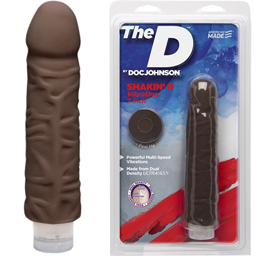 Doc Johnson The D Shakin’ D Vibrating 18см, коричневый, Реалистичный вибратор с многоскоростной вибрацией