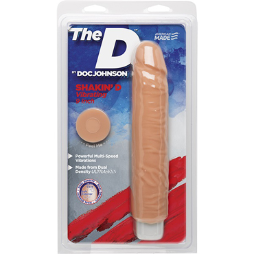 Doc Johnson The D Shakin’ D Vibrating 23см, телесный - Реалистичный вибратор с многоскоростной вибрацией - купить в секс шопе