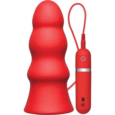 Doc Johnson Kink Vibrating Silicone Butt Plug Rippled 19см, красный, Большой ребристый виброплаг с внешним пультом управления