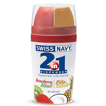 Swiss Navy 2 in 1 Dispenser, 2х25 мл, Лубрикант 2 в 1 клубника и киви, пина колада