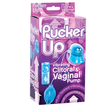 Doc Johnson Pucker Up, синий - Вагинально-клиторальная помпа с вибрацией - купить в секс шопе