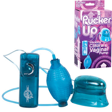 Doc Johnson Pucker Up, синий, Вагинально-клиторальная помпа с вибрацией