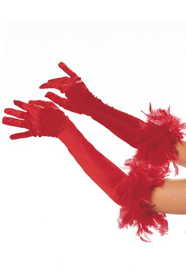 Shirley перчатки, красные, С отделкой из перьев